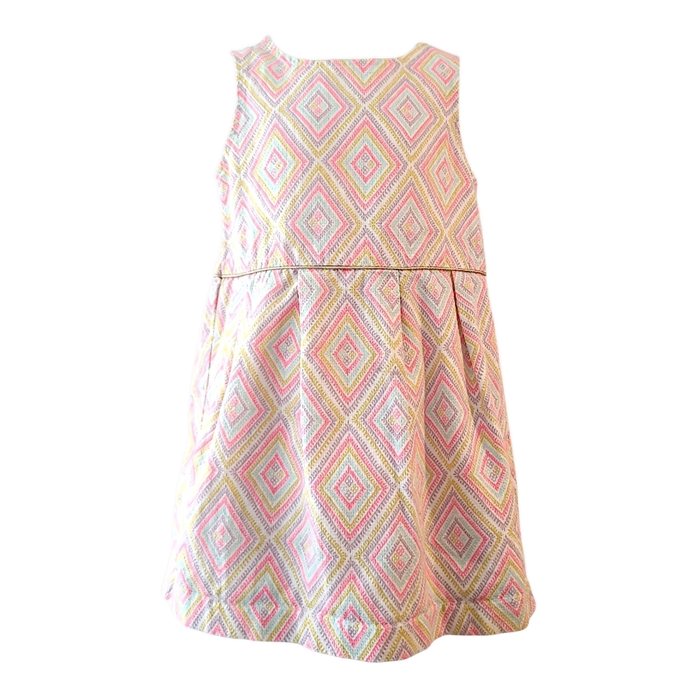 EUC OshKosh A-Line Pink and Orange Diamond Print Lined Sleeveless Dress 3T
